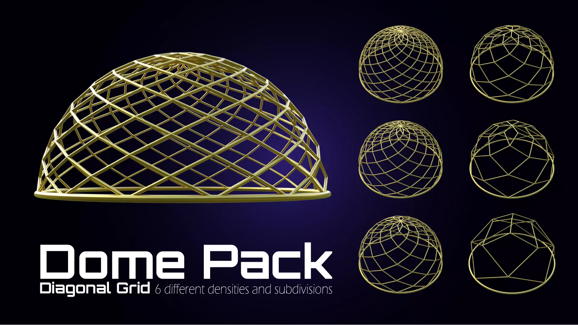Architectural Dome Pack 6 Variations Diagonal Grid Structure 3D model_0