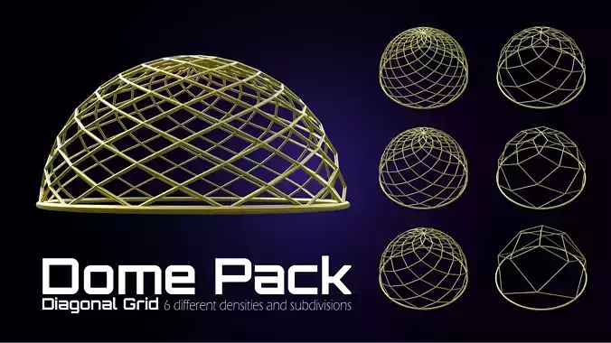 Architectural Dome Pack 6 Variations Diagonal Grid Structure