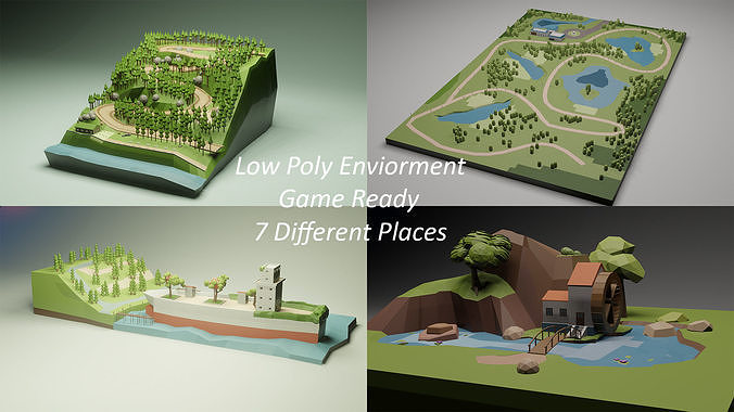 Low Poly Game Ready Environment hill with trees Low-poly 3D model