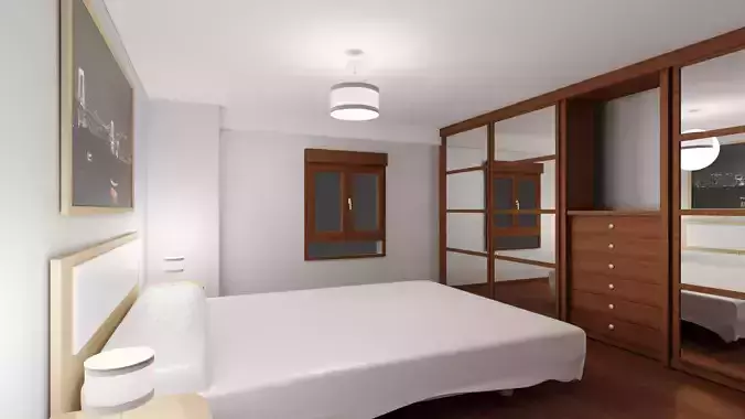 Modern bedroom with wide wardrobe