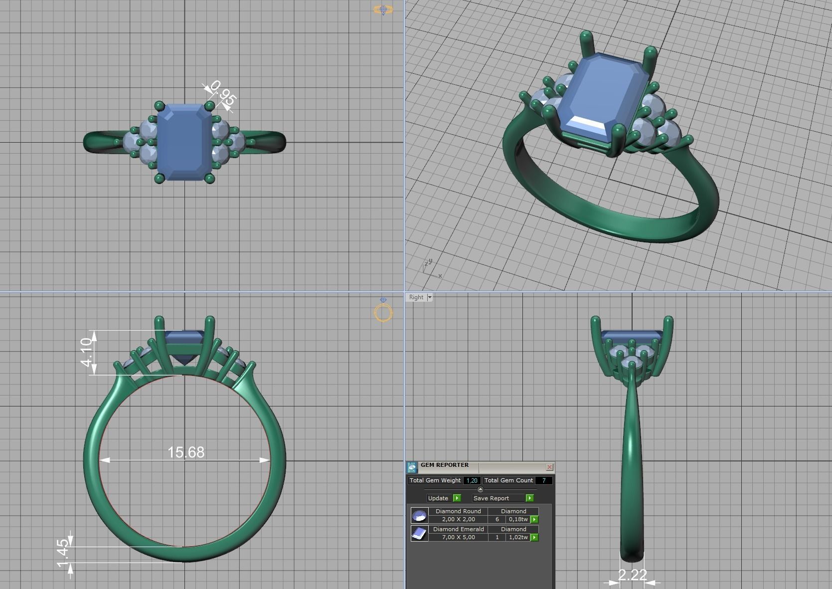 1ct Emerald Cut Diamond Engagement Ring  3dmodel 3D print model_9