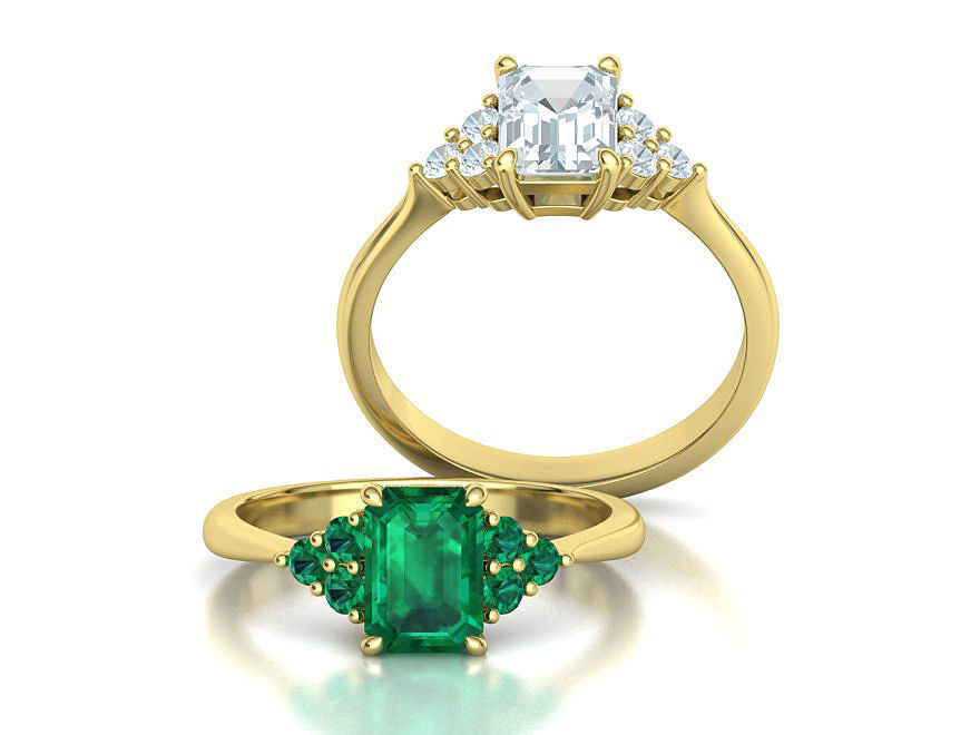 1ct Emerald Cut Diamond Engagement Ring  3dmodel 3D print model_1