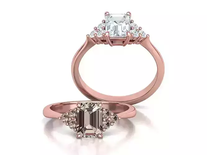 1ct Emerald Cut Diamond Engagement Ring  3dmodel 3D print model