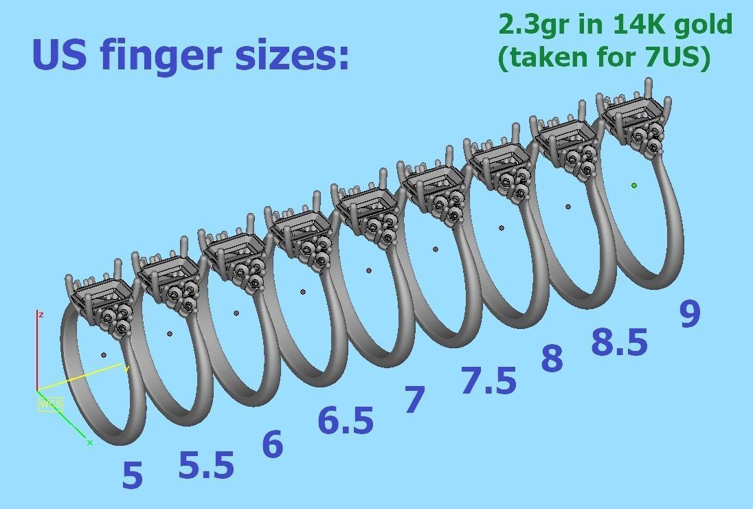 1ct Emerald Cut Diamond Engagement Ring  3dmodel 3D print model_10