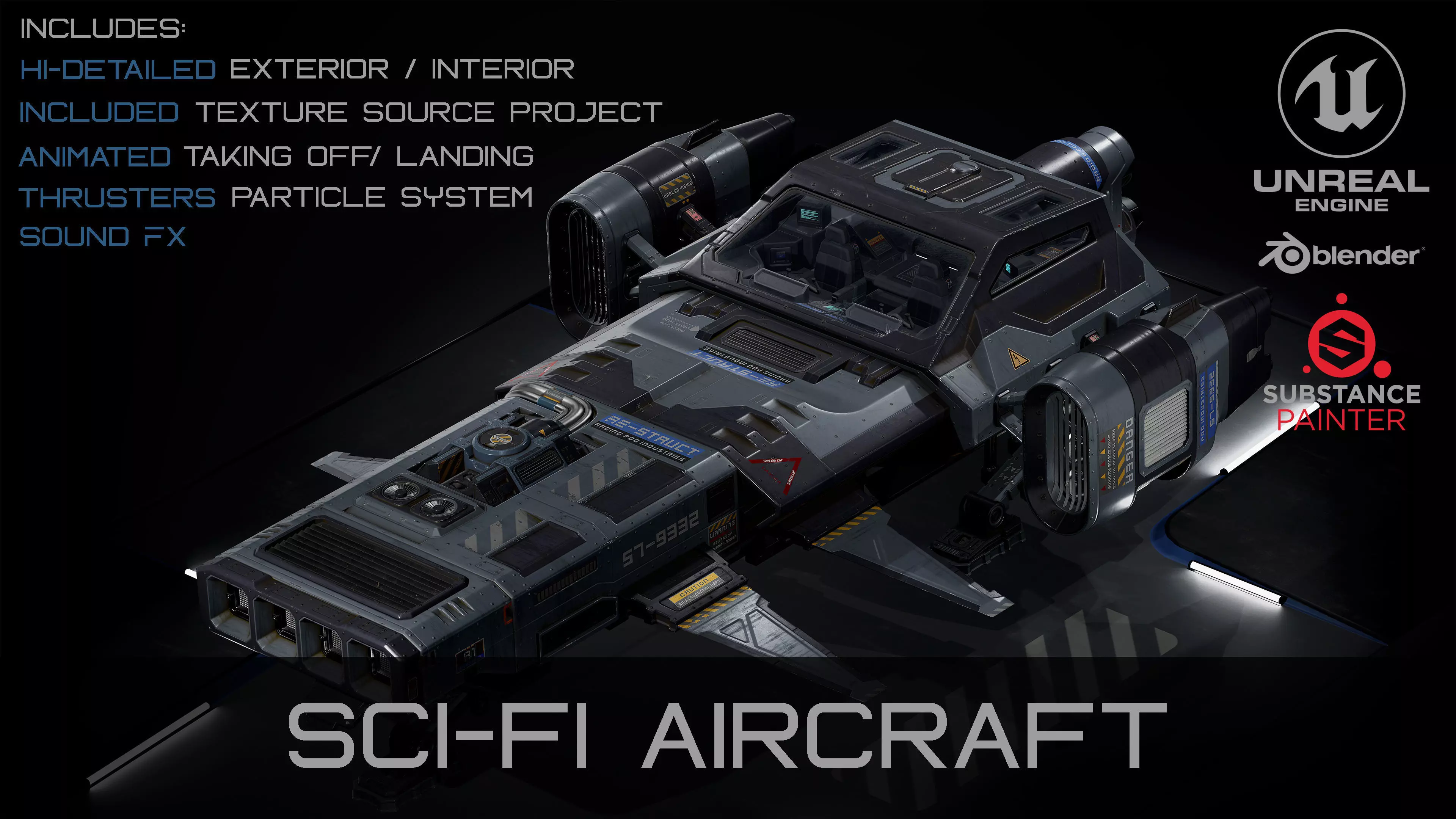 Sci-Fi Aircraft  Low-poly 3D model_0