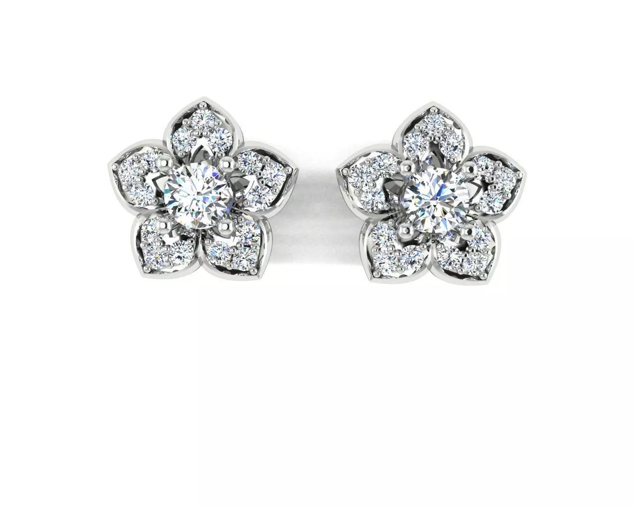 EARRING diamond flower stud earrings 3D print model_0