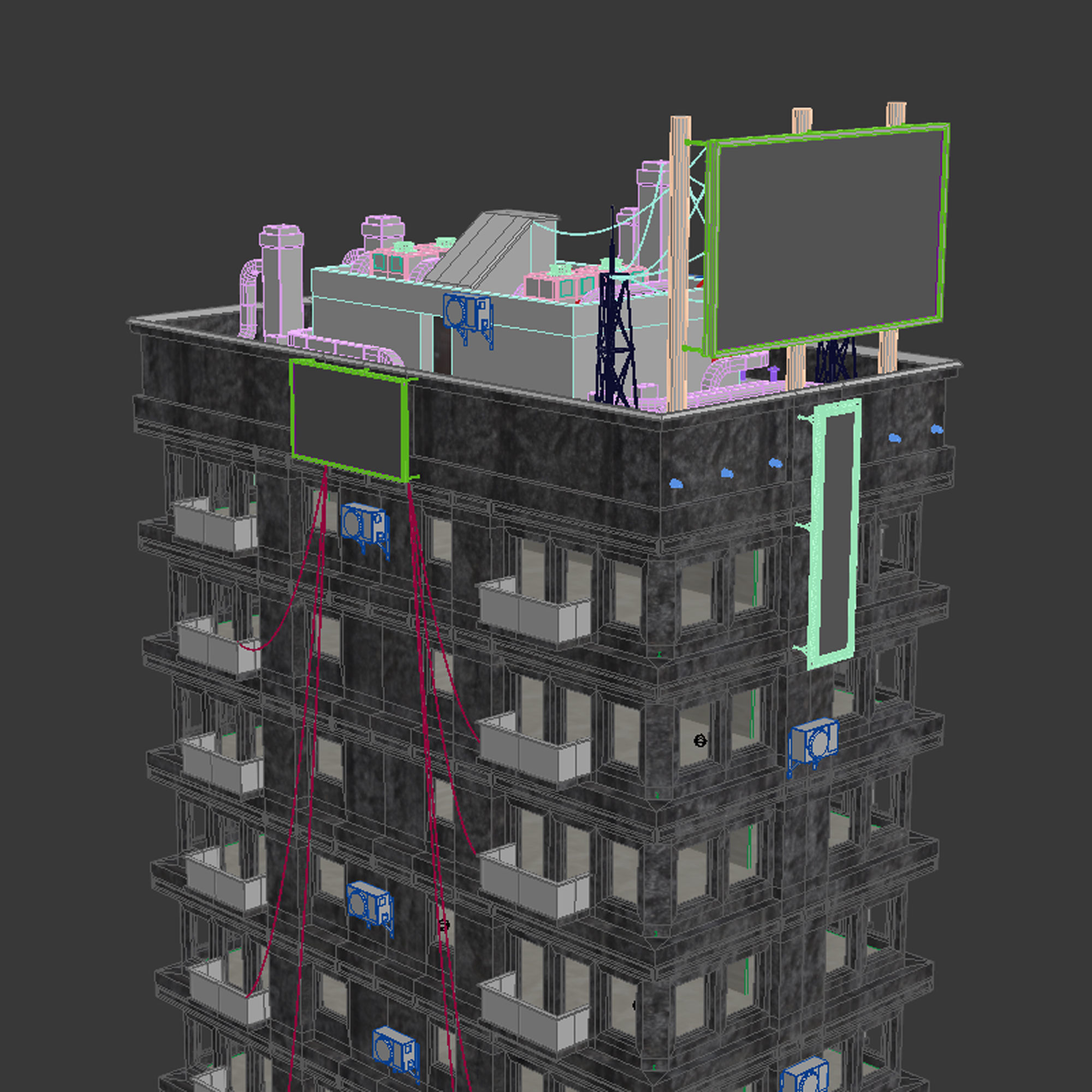 Building Skyscraper City Town Downtown Office Space Work Street Low-poly 3D model_7