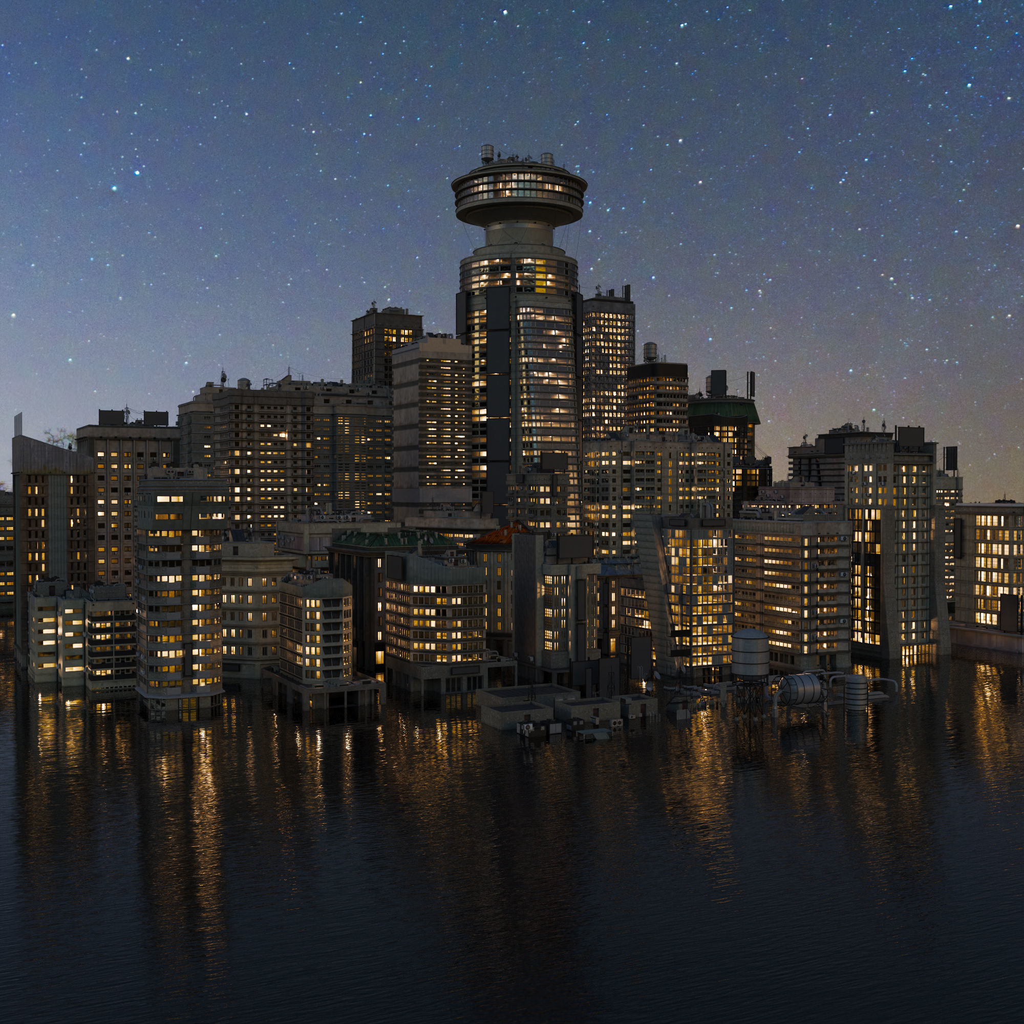 Building Skyscraper City Town Downtown Office Space Work Street Low-poly 3D model_1