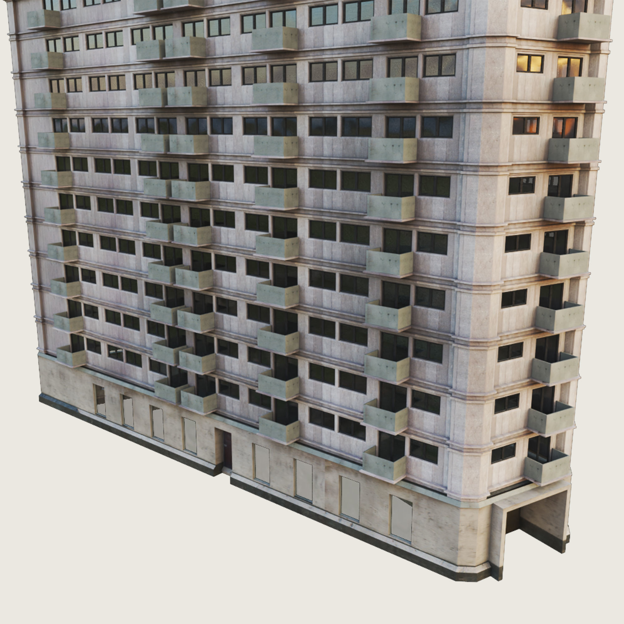 Building Skyscraper City Town Downtown Office Space Work Street Low-poly 3D model_5
