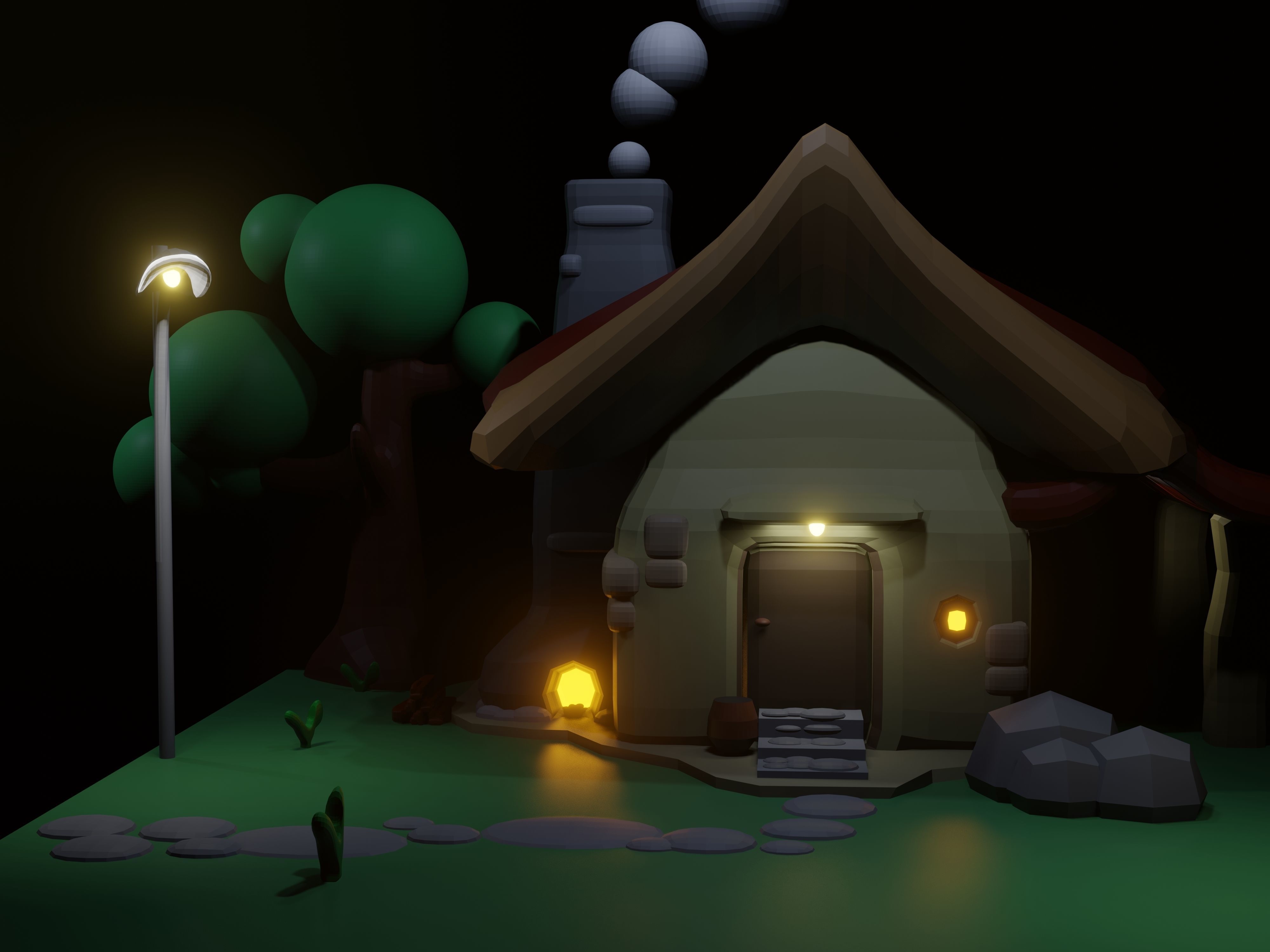 3d minimalist house in the countryside Low-poly 3D model_3