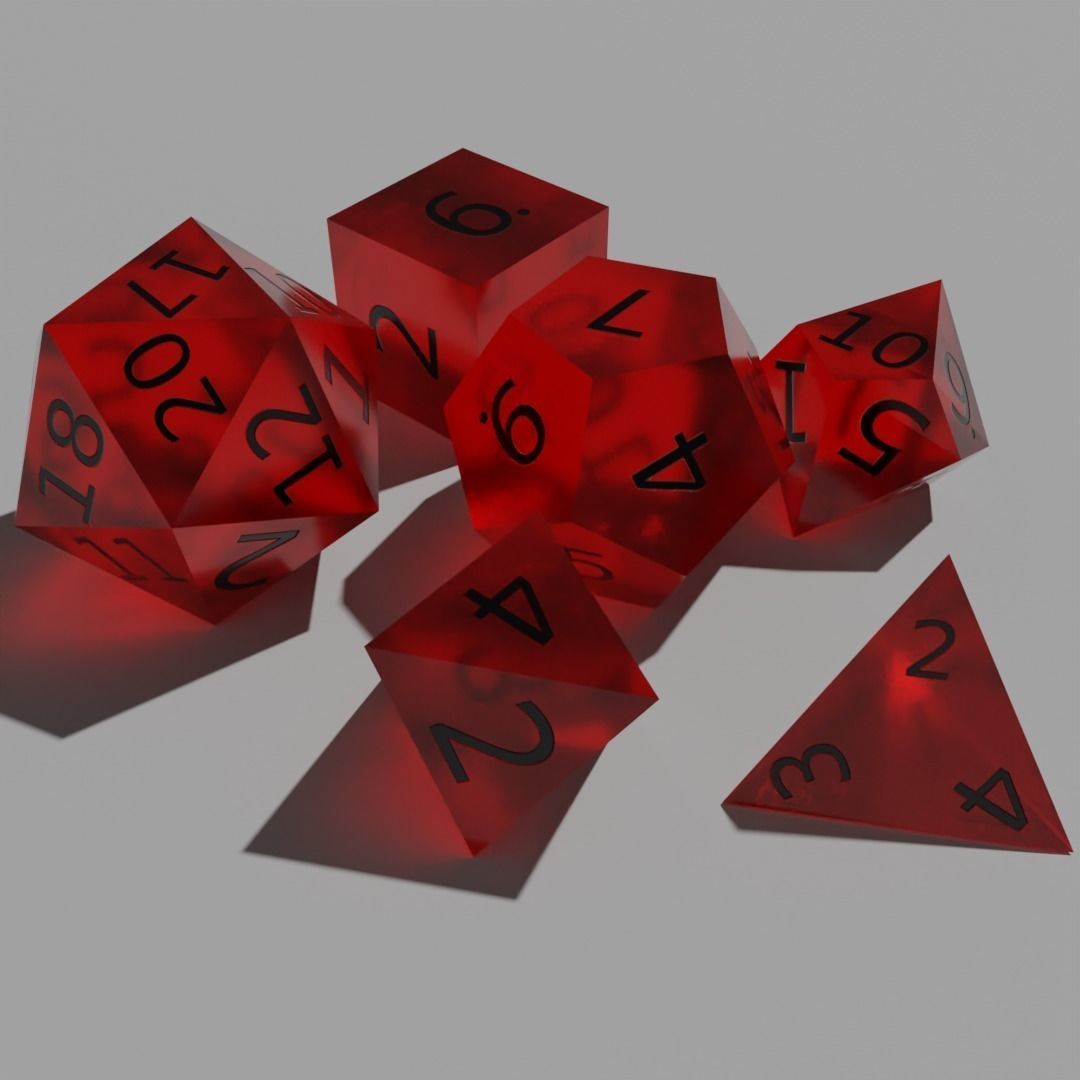Red Clear Dice Set Low-poly 3D model_2