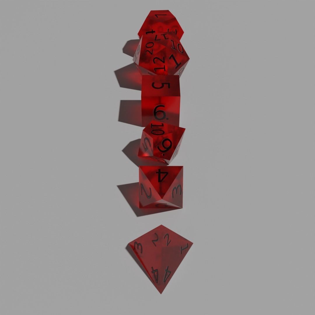 Red Clear Dice Set Low-poly 3D model_6