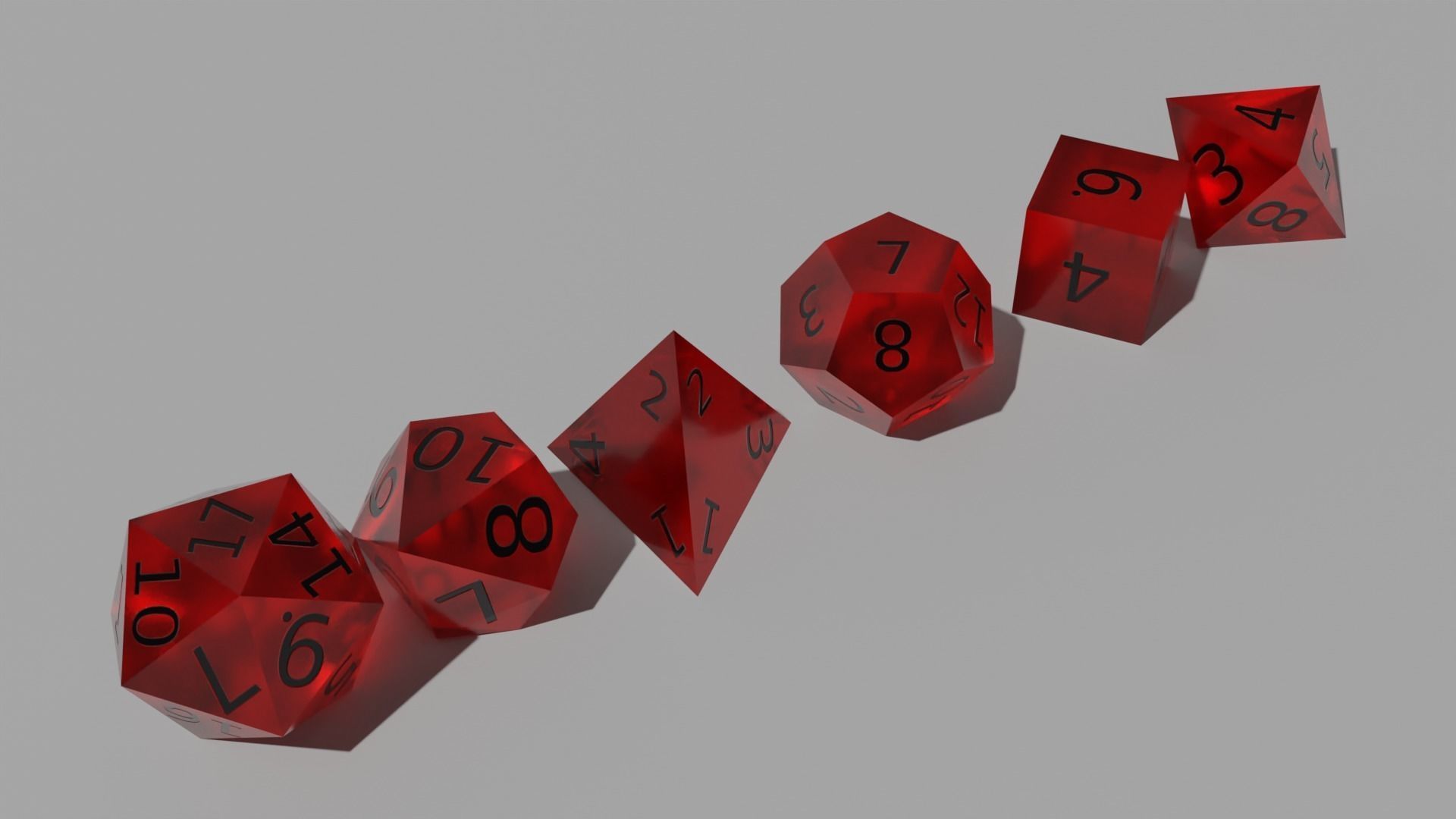 Red Clear Dice Set Low-poly 3D model_5