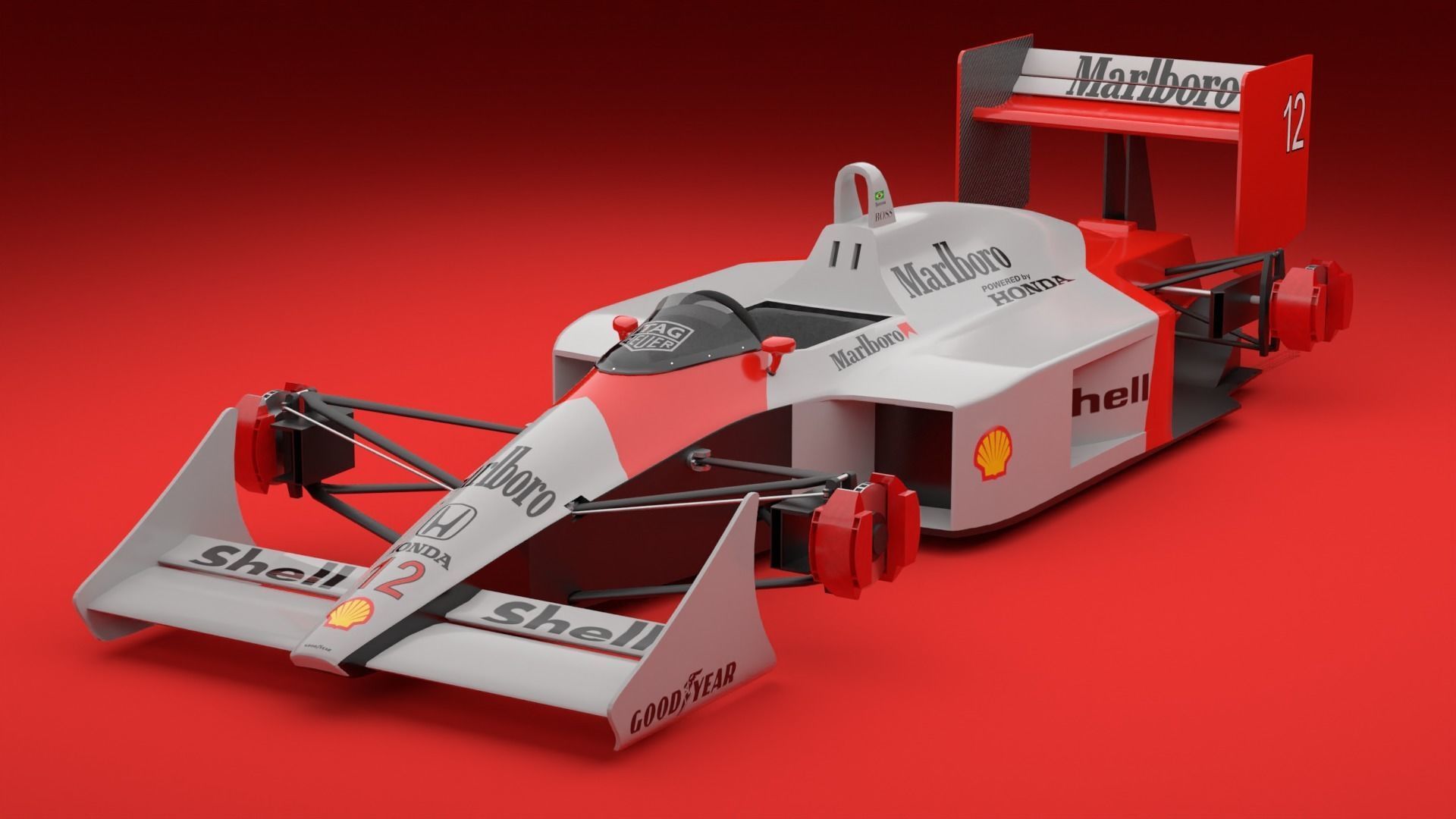 Mclaren MP44 F1 Car Ayrton Senna car 3D model_7