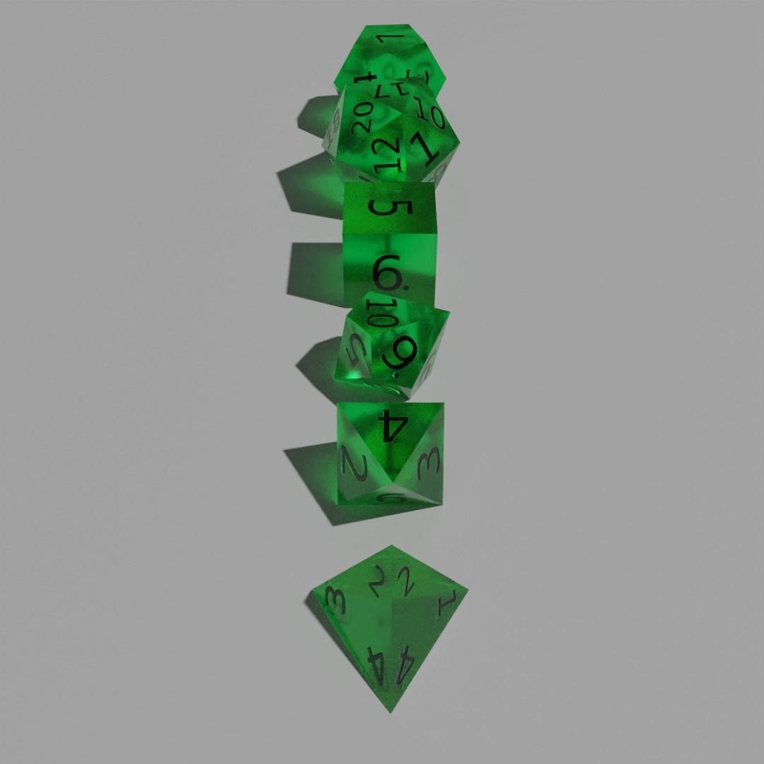 Teal Clear Dice set Low-poly 3D model_4