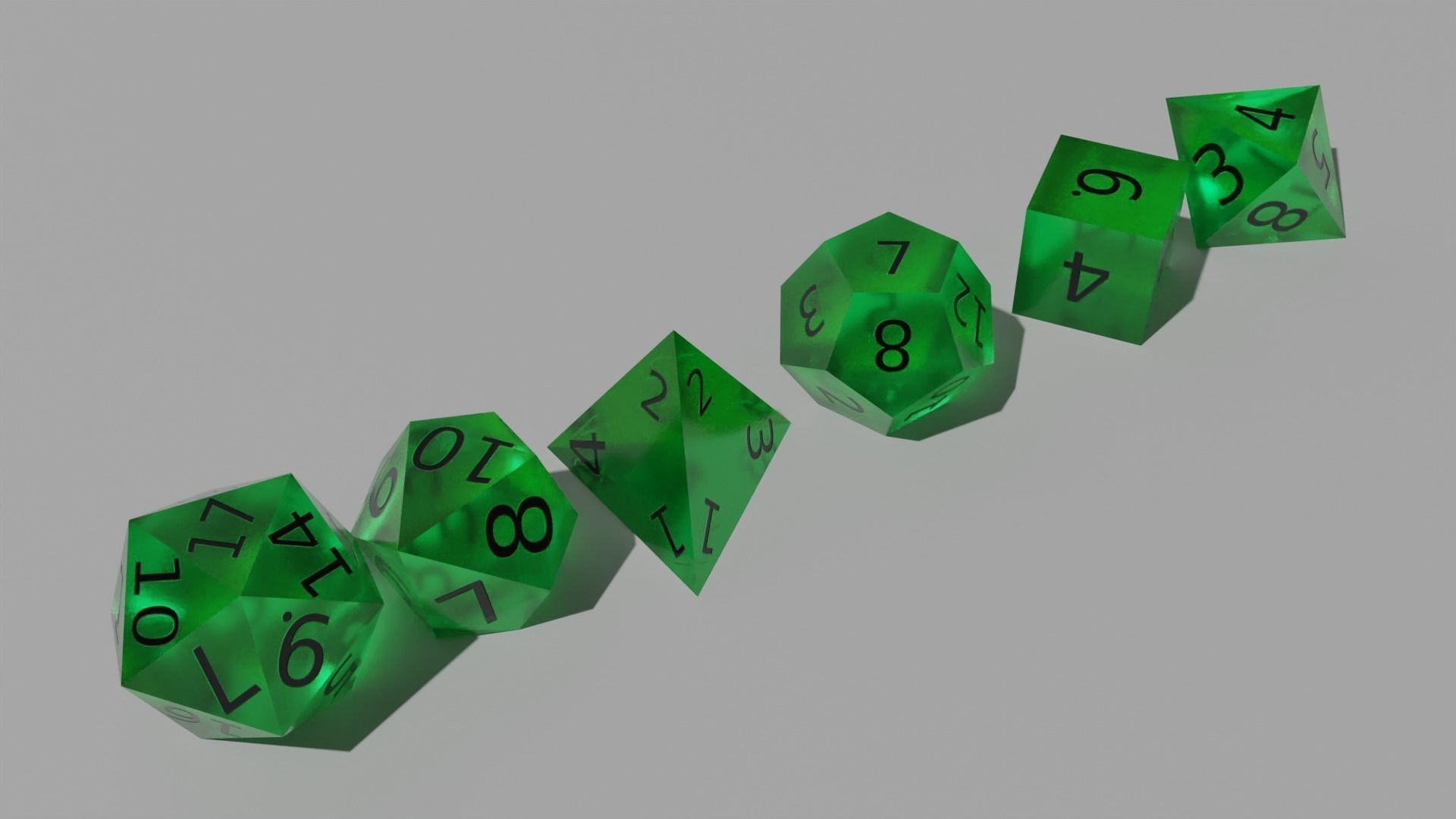 Teal Clear Dice set Low-poly 3D model_3