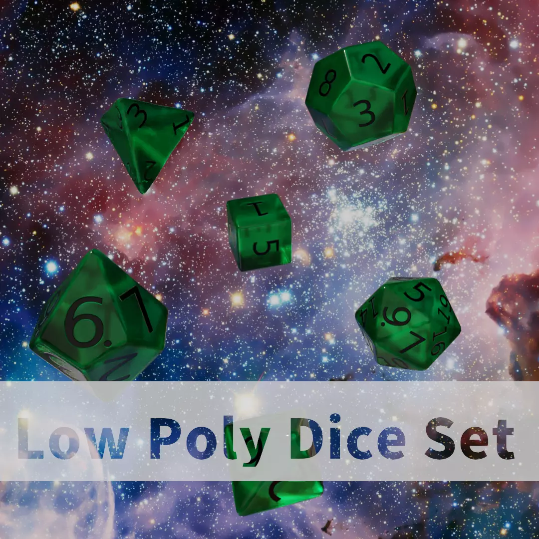 Teal Clear Dice set Low-poly 3D model_0