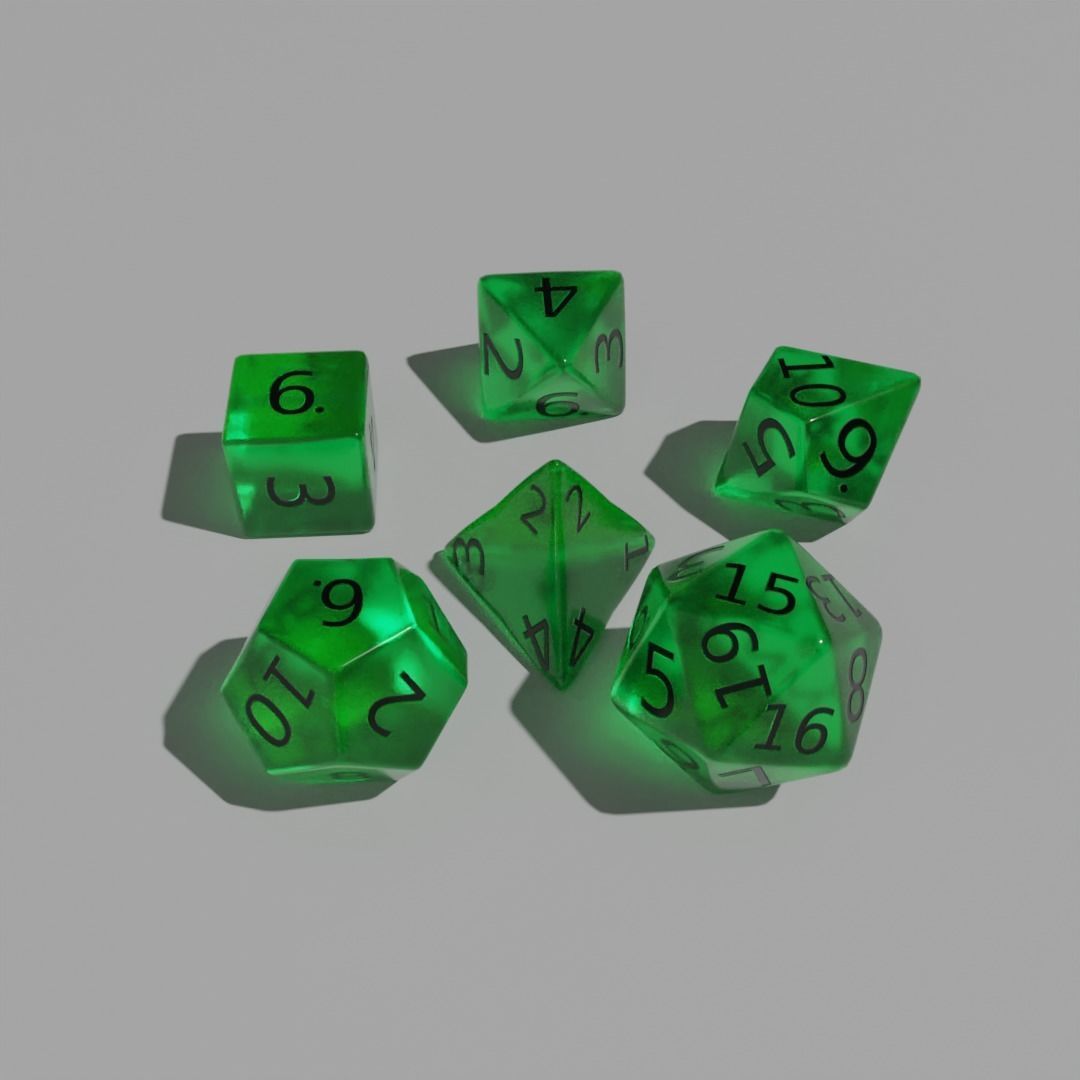 Teal Clear Dice set Low-poly 3D model_1