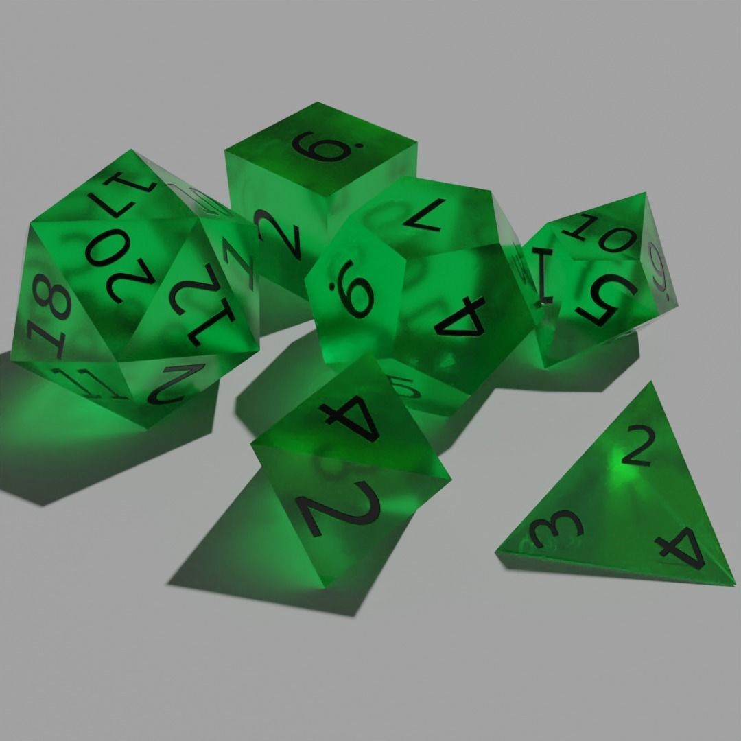 Teal Clear Dice set Low-poly 3D model_5