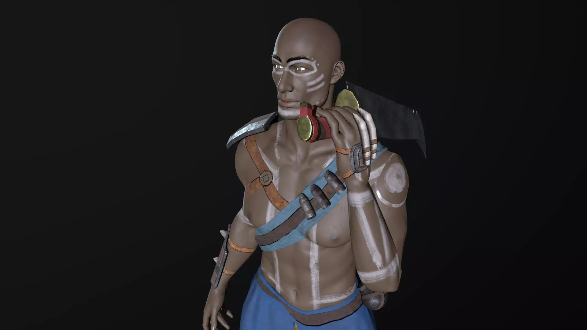 African warrior Low-poly 3D model_0