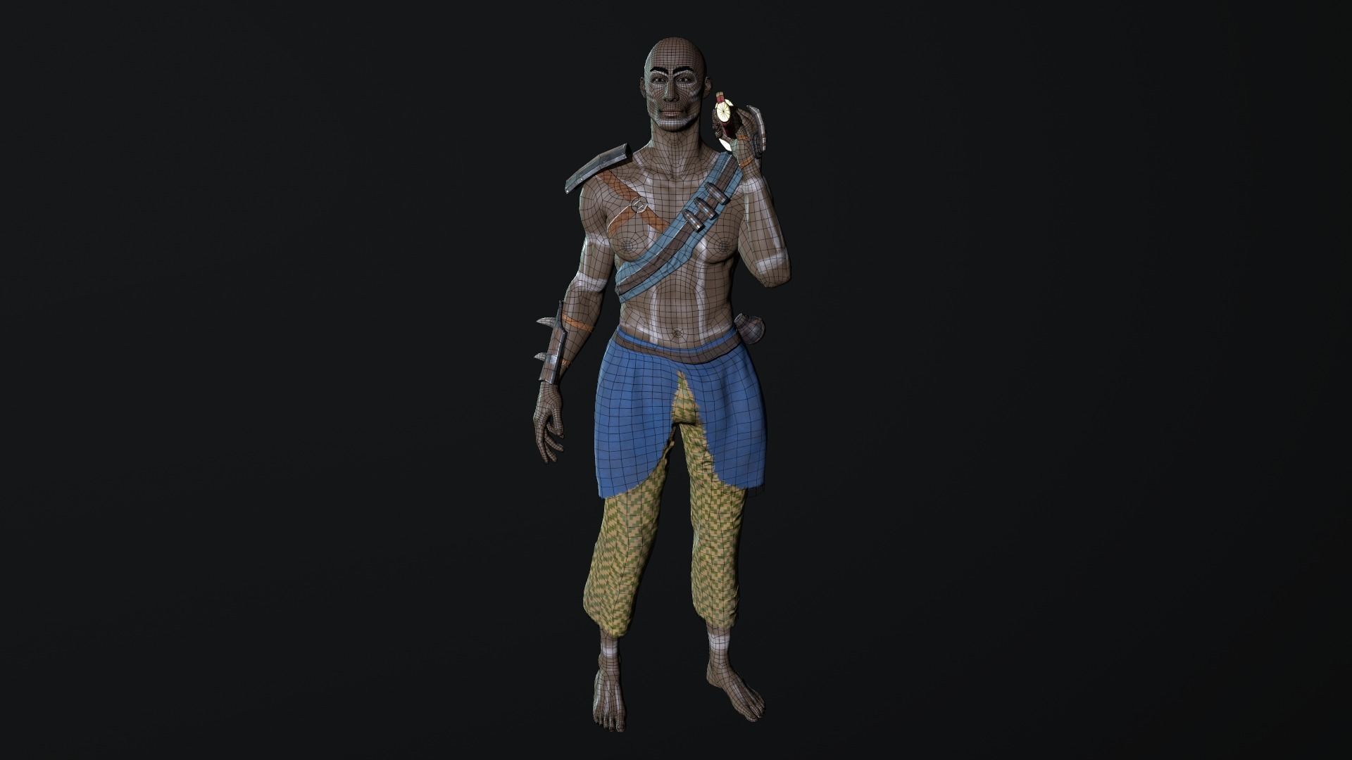 African warrior Low-poly 3D model_9