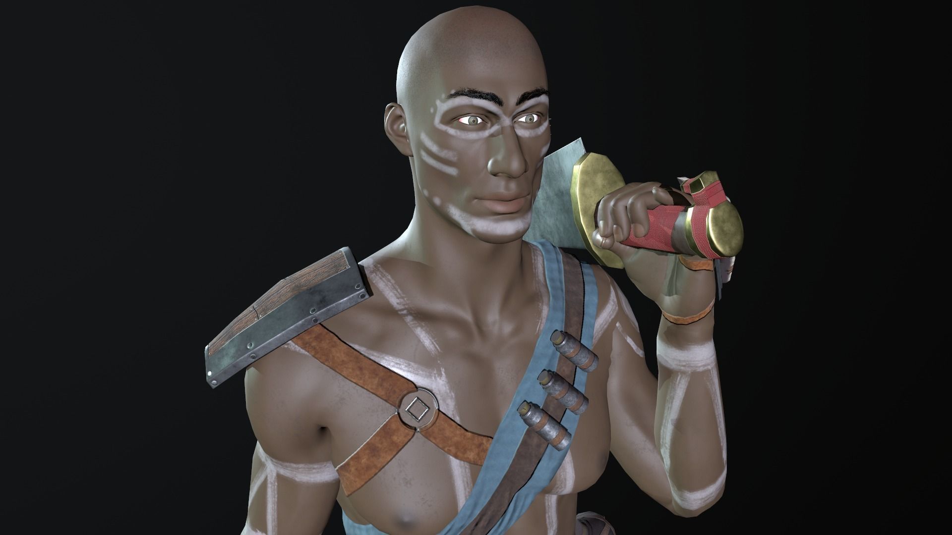 African warrior Low-poly 3D model_4