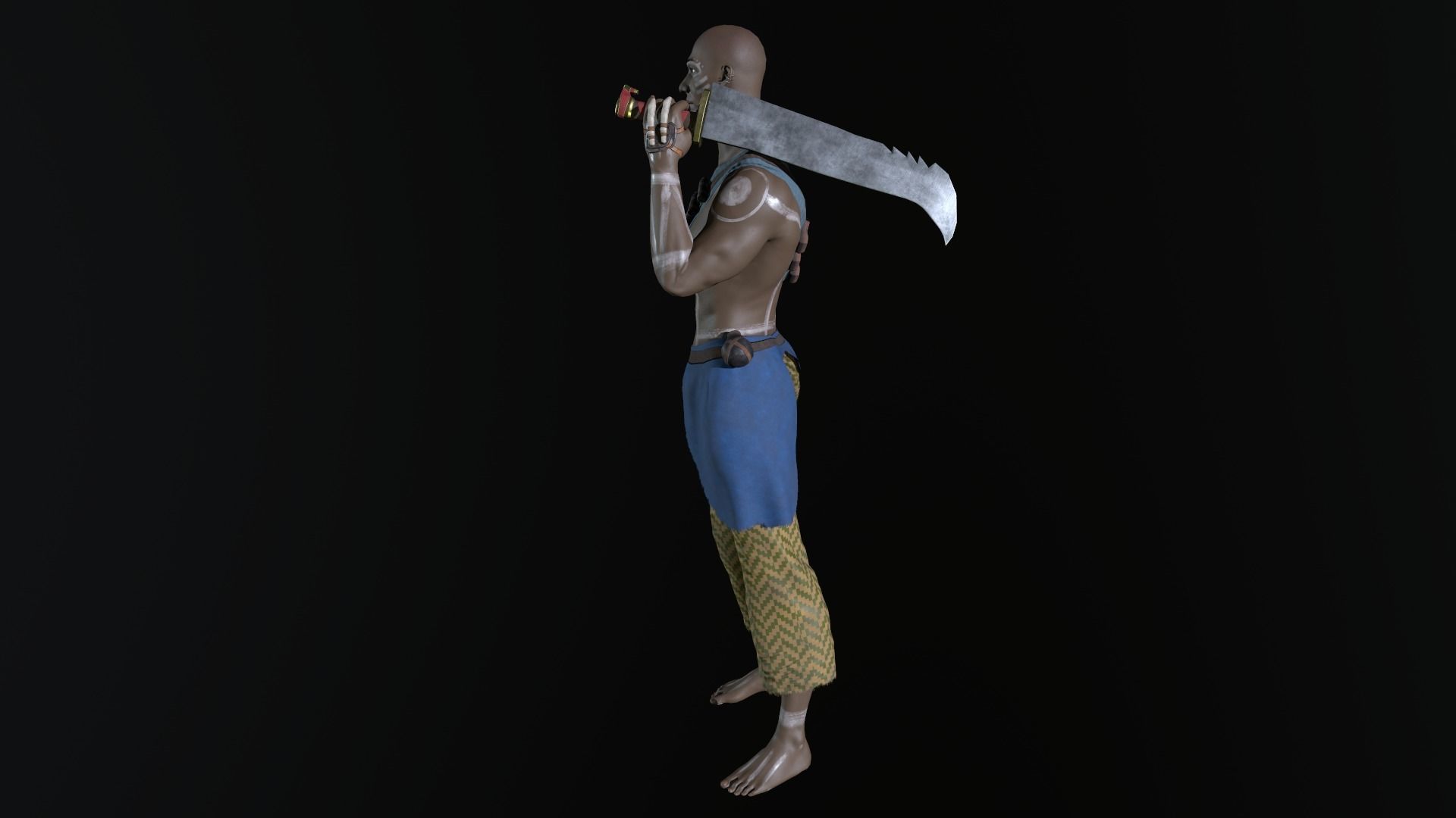 African warrior Low-poly 3D model_6