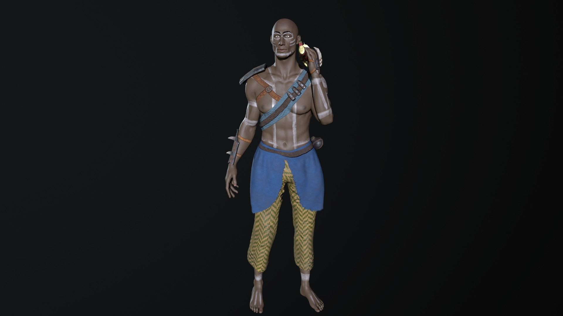 African warrior Low-poly 3D model_5