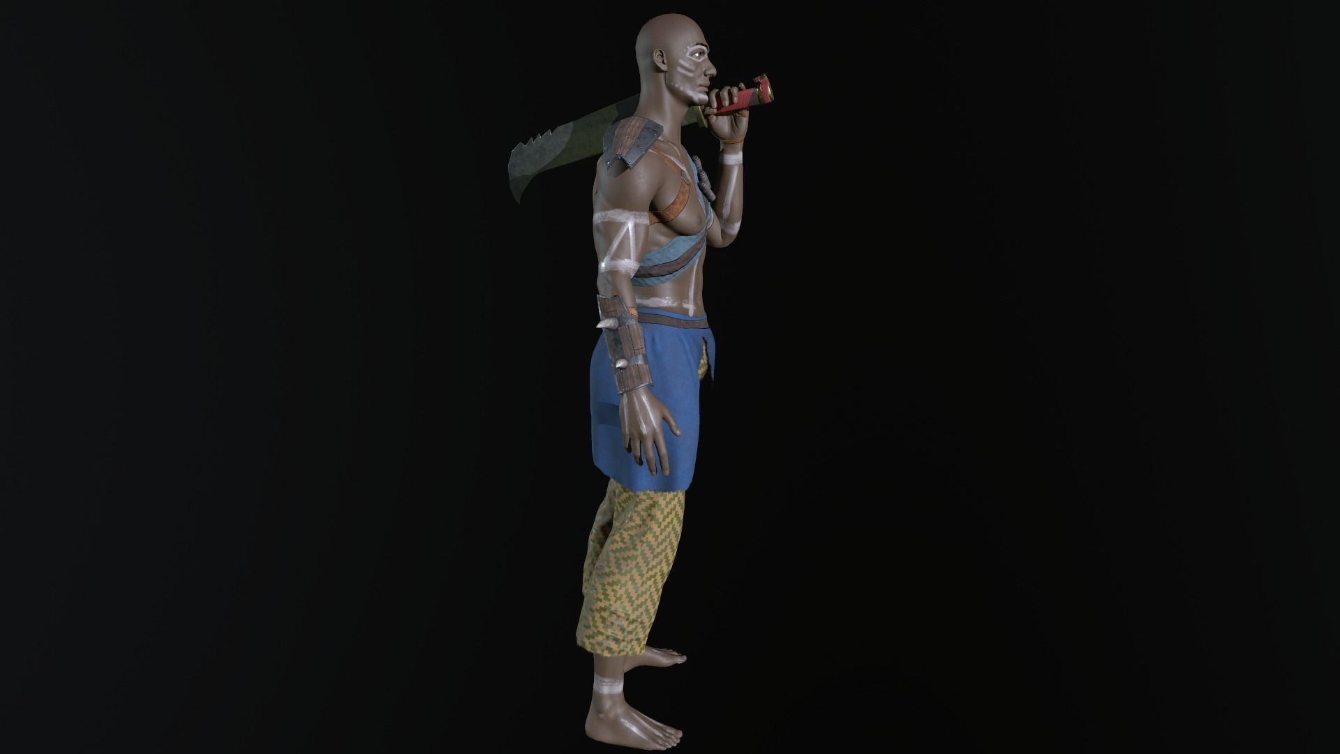 African warrior Low-poly 3D model_8