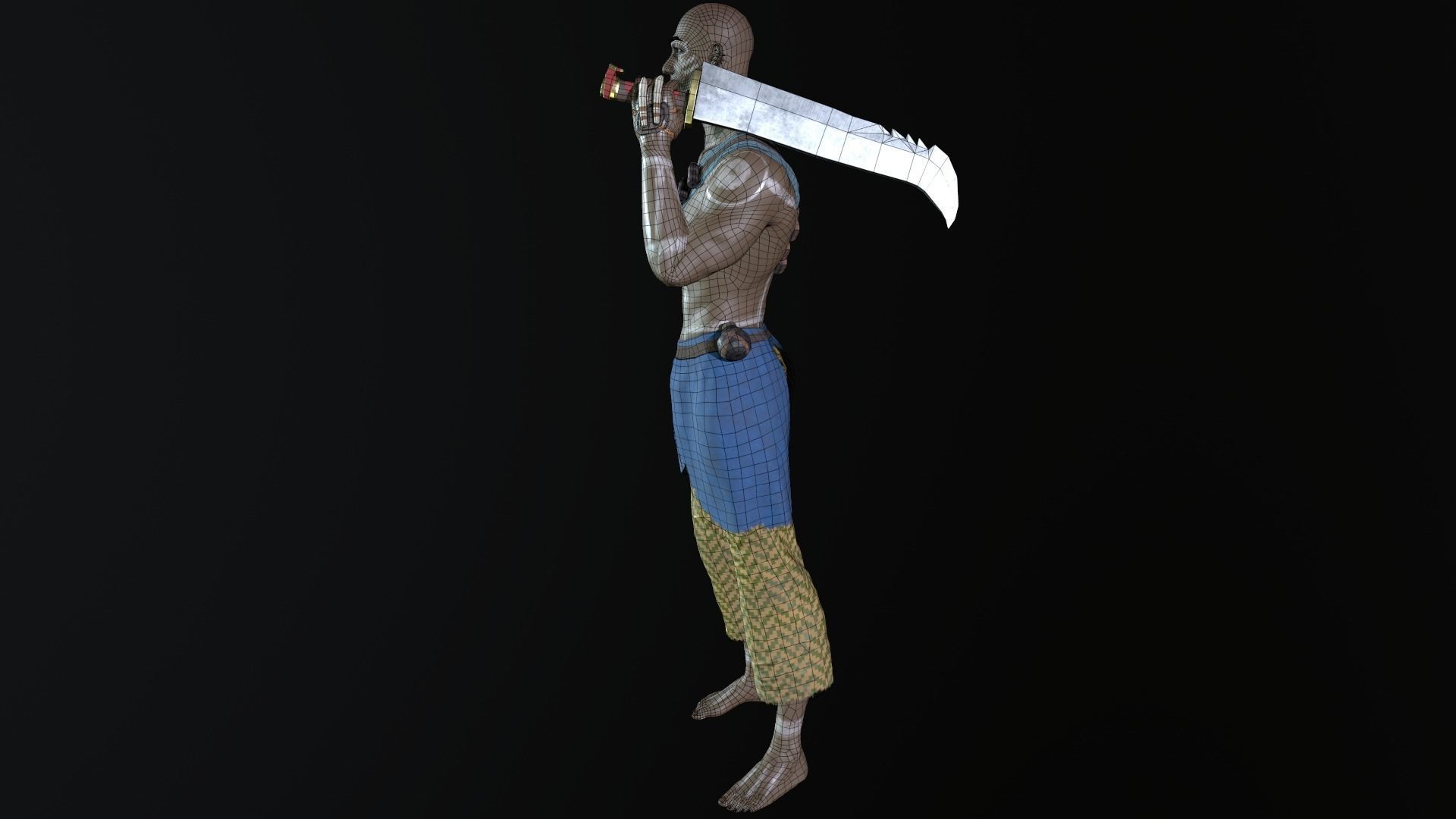 African warrior Low-poly 3D model_11