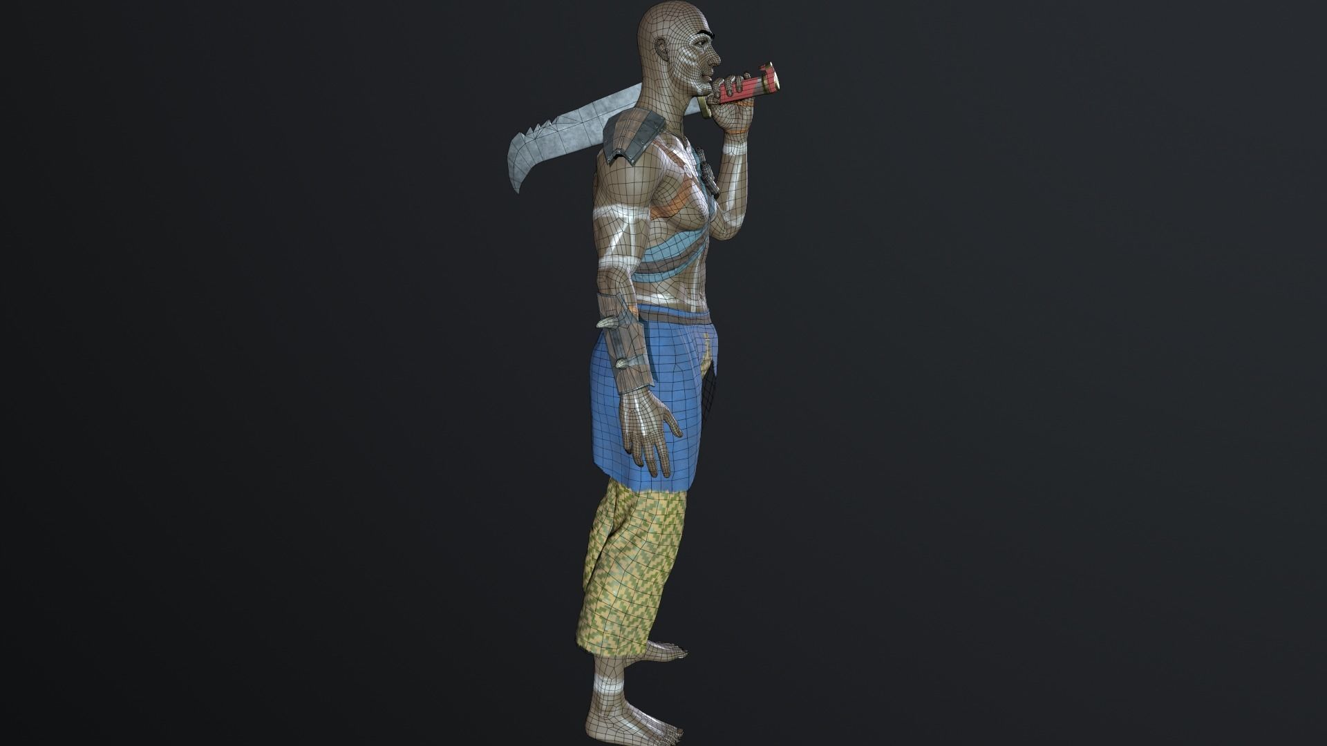 African warrior Low-poly 3D model_12
