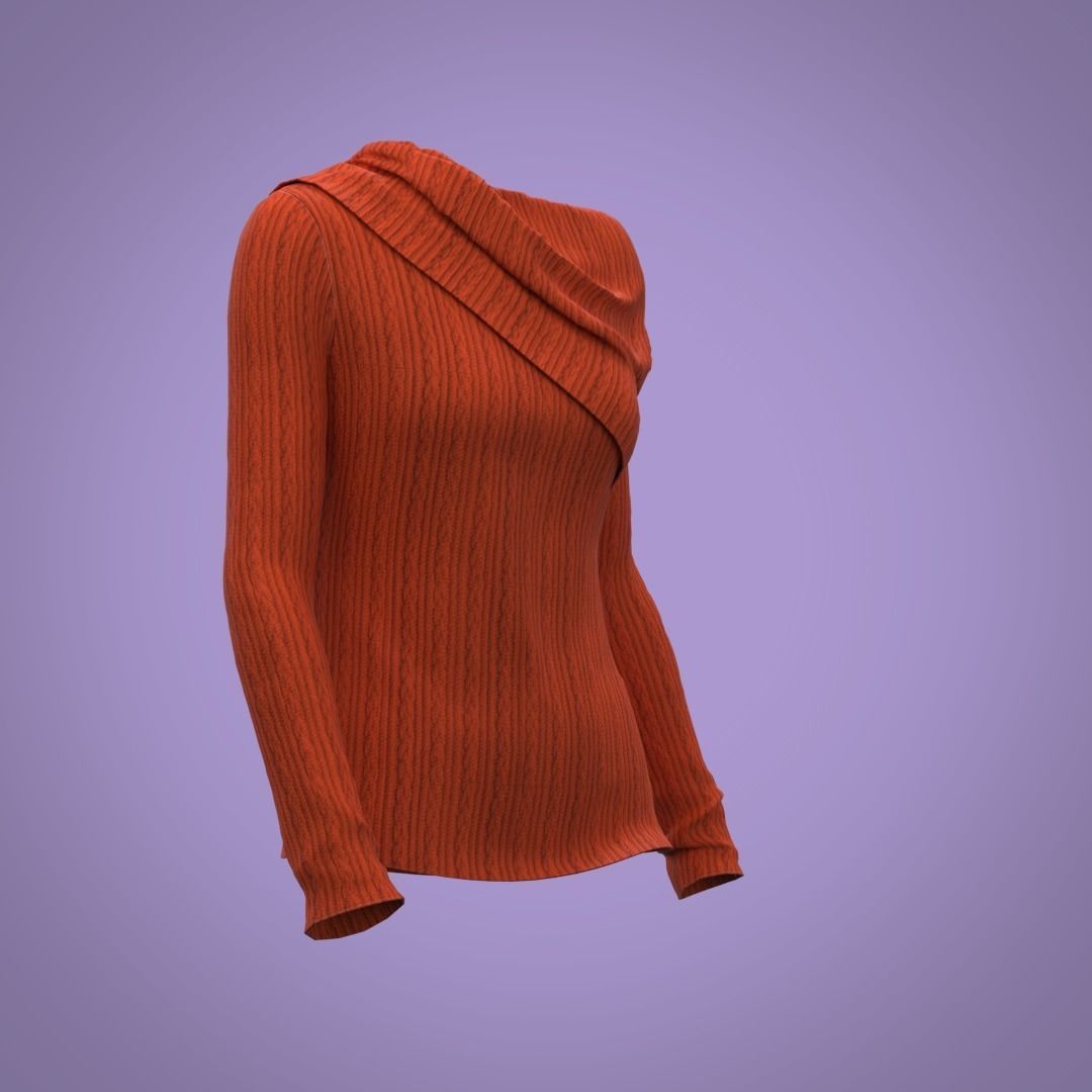 orange off-the-shoulder draped crepon top 3d 3D model_2