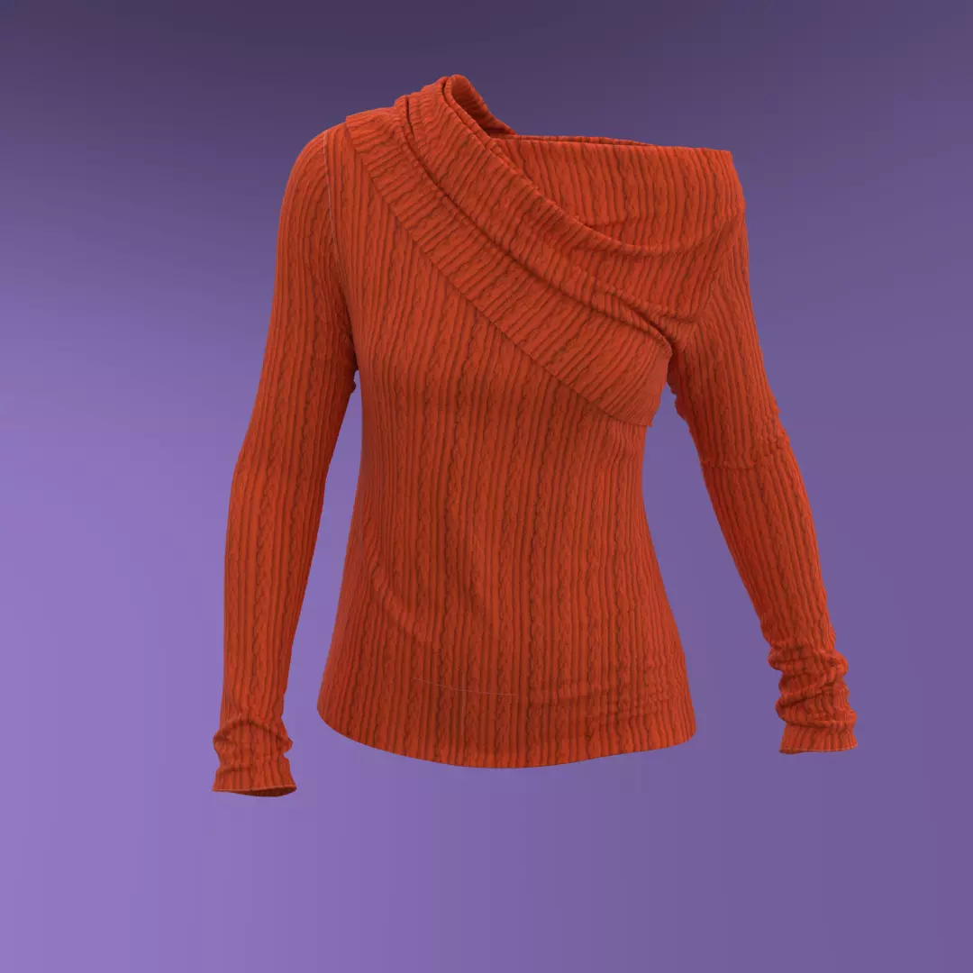 orange off-the-shoulder draped crepon top 3d 3D model_0