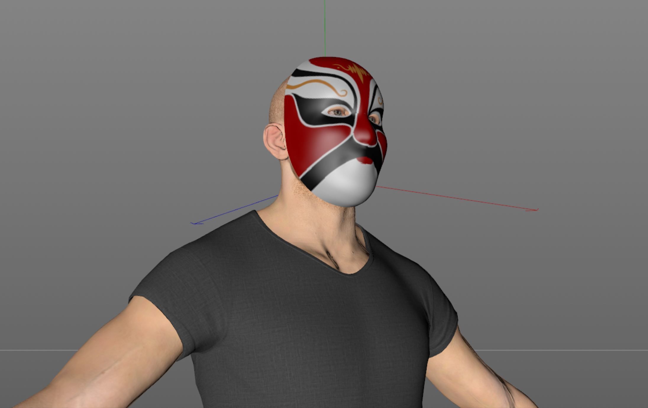 Chinese style full face mask -red 3D model_9