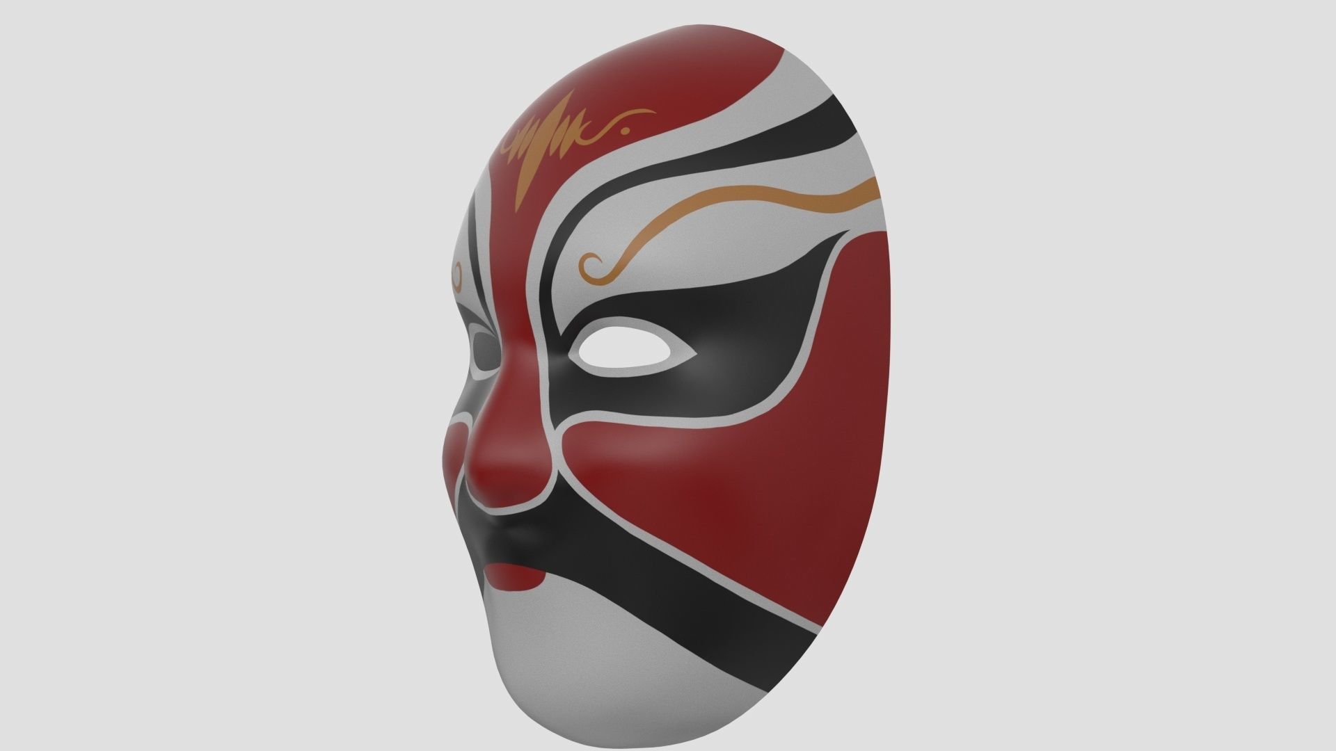 Chinese style full face mask -red 3D model_2
