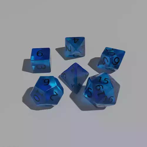 Blue Clear Dice Set Low-poly 3D model