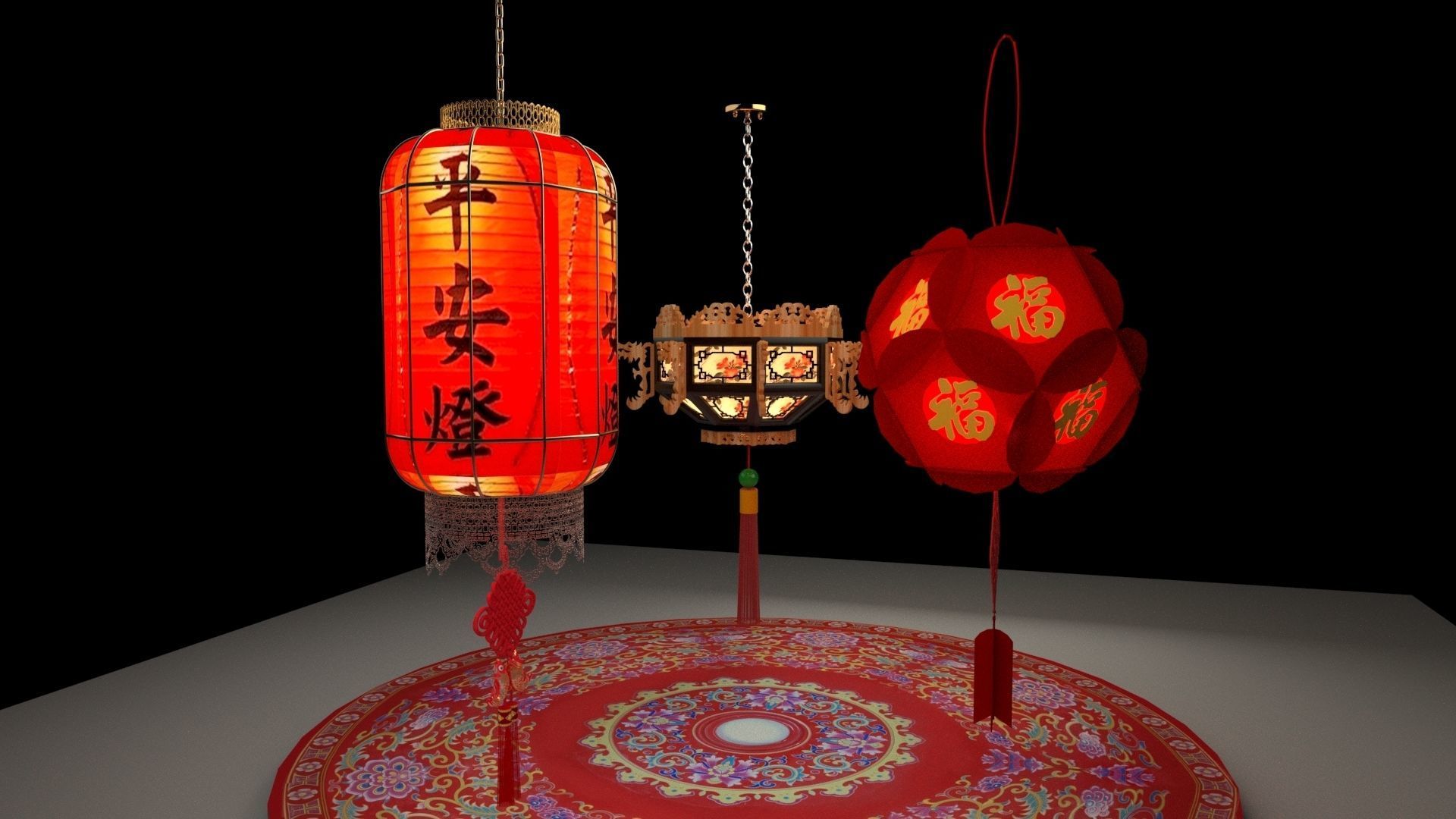 Chinese red lantern 3D model_3
