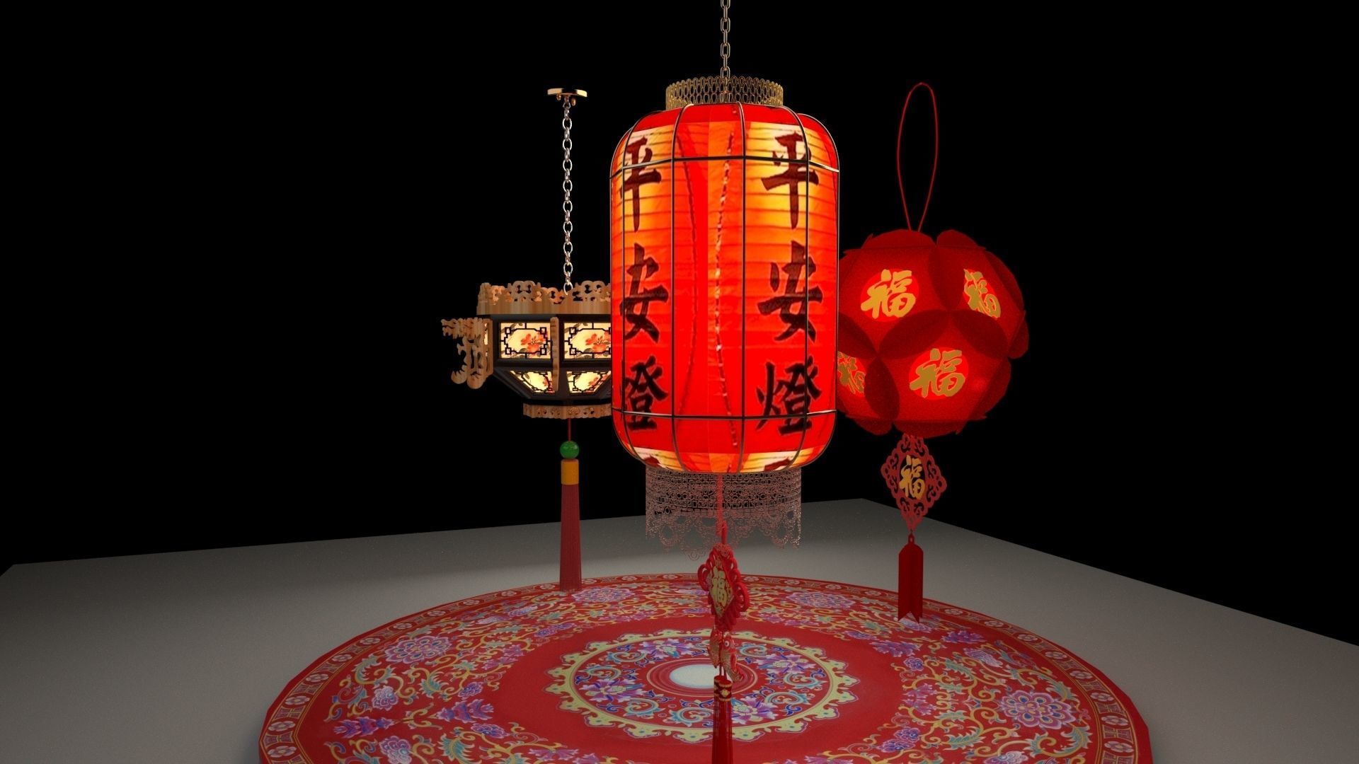 Chinese red lantern 3D model_1