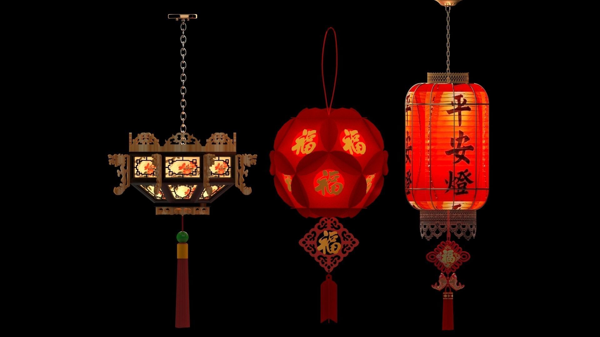 Chinese red lantern 3D model_2