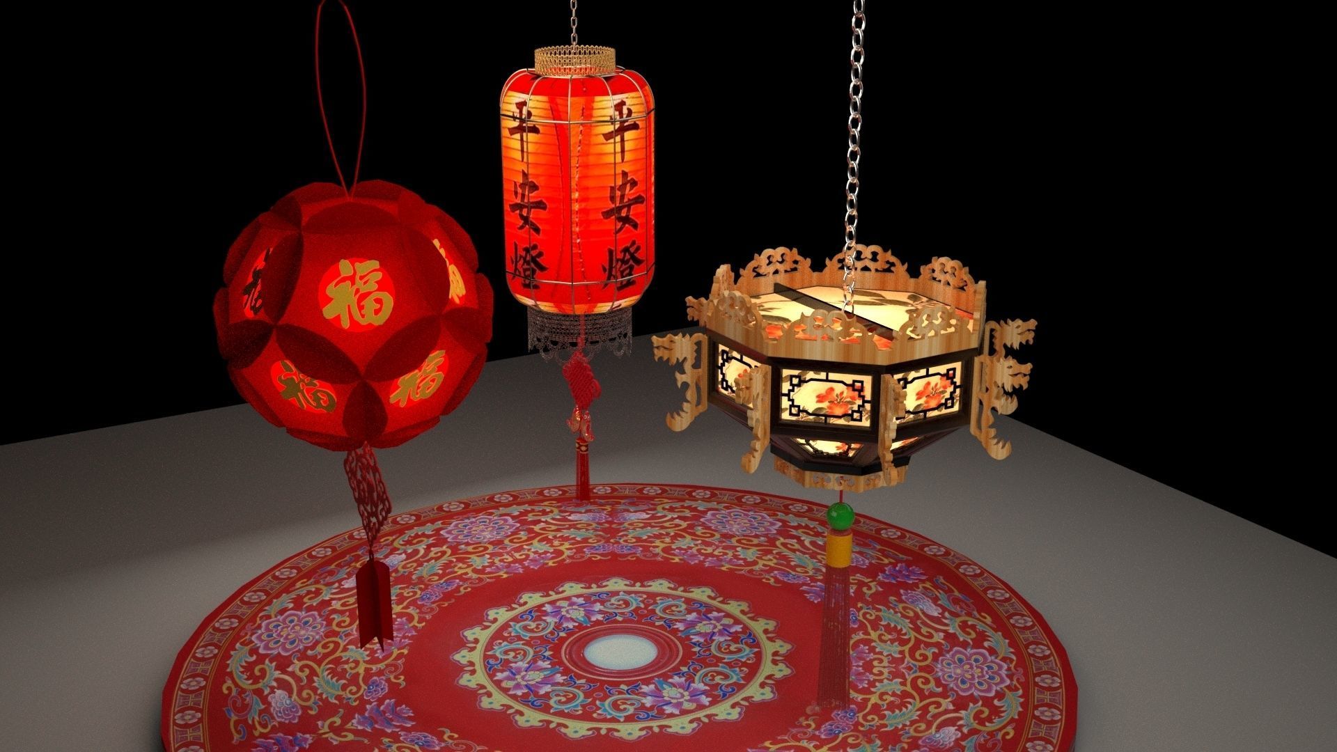 Chinese red lantern 3D model_4