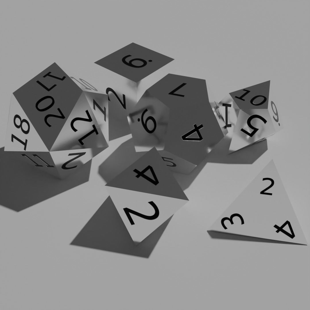 White Metal Dice Set Low-poly 3D model_4