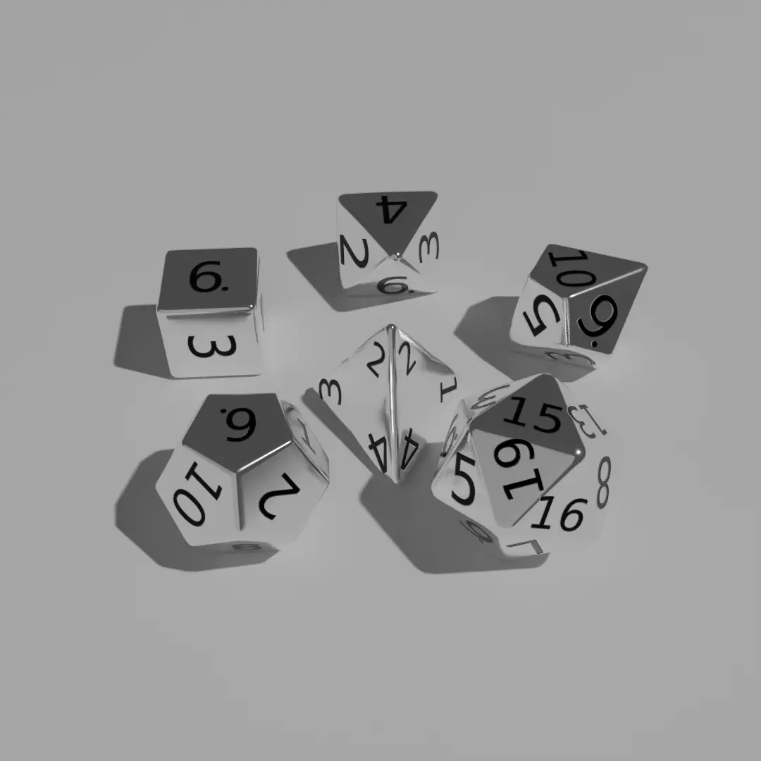 White Metal Dice Set Low-poly 3D model_0