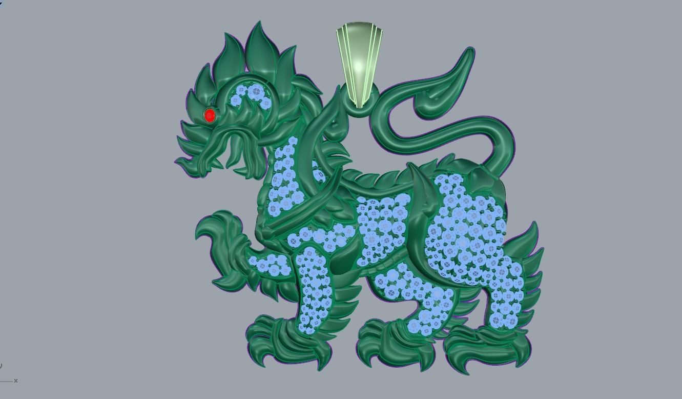 diamond lion pendant   3D print model_1