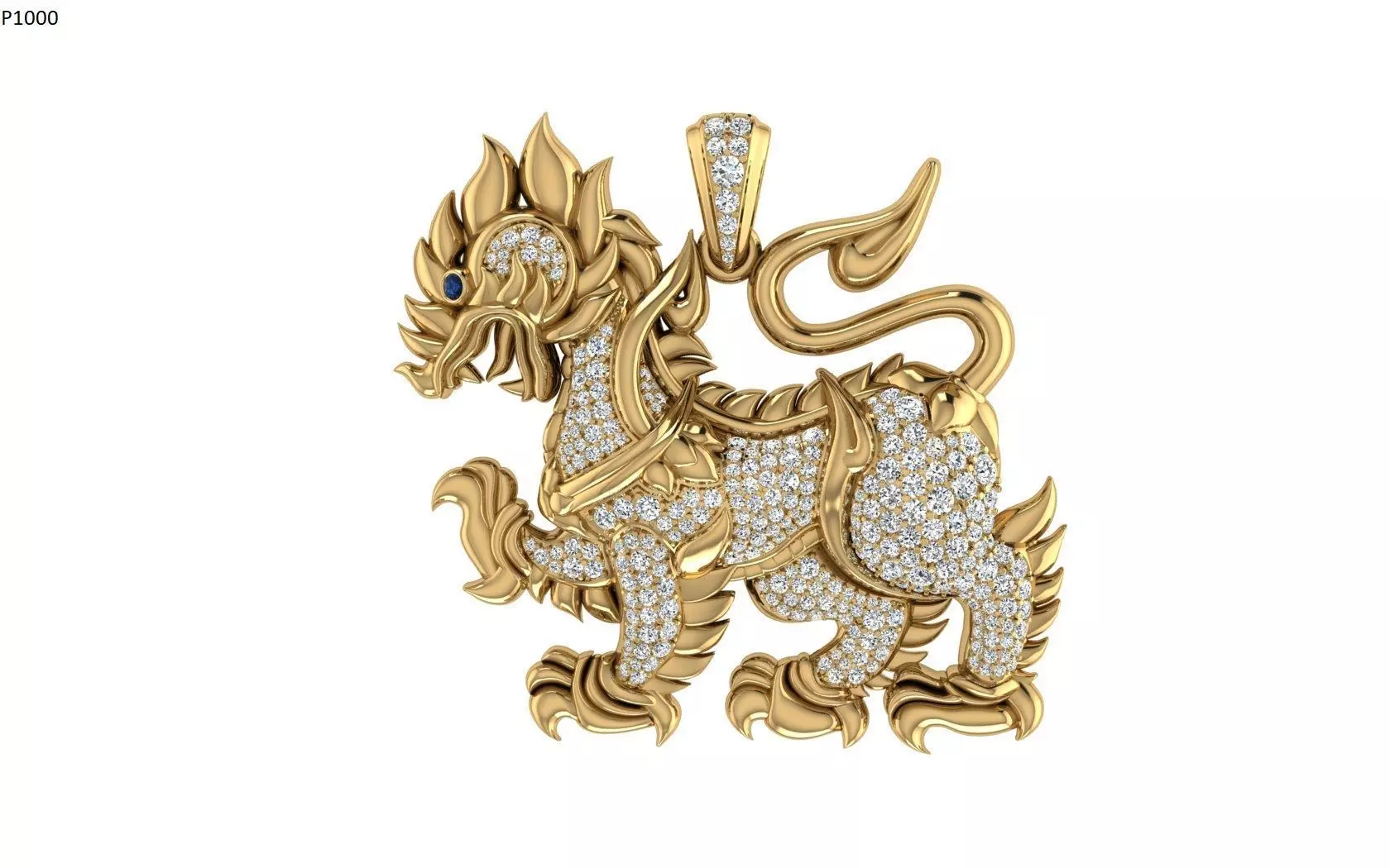 diamond lion pendant   3D print model_0