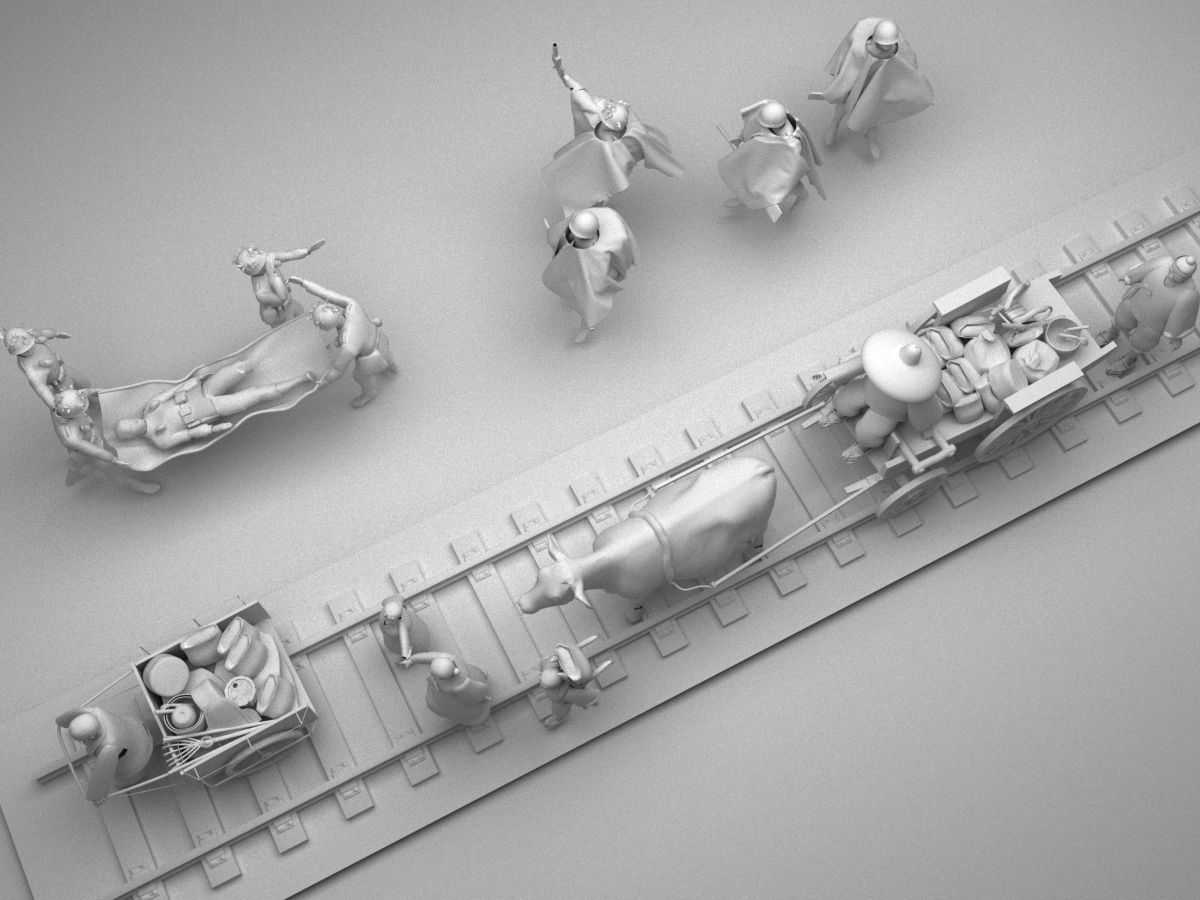 Korean War refugees and soldiers simple model 3D model_2