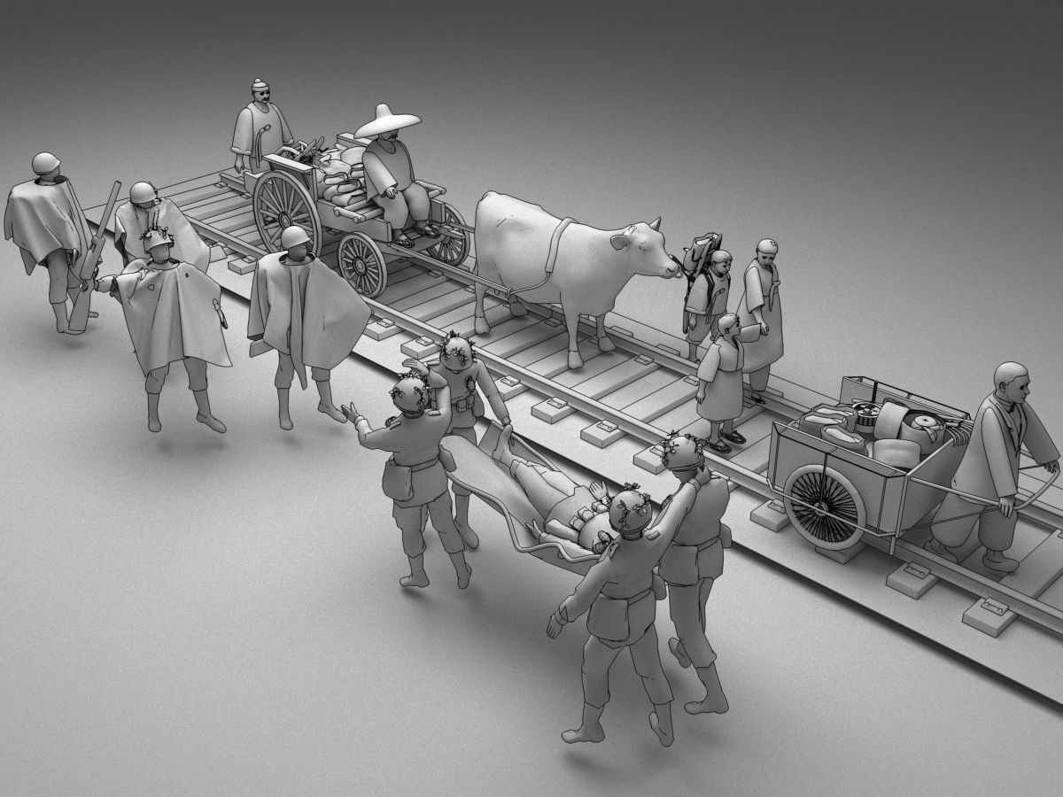 Korean War refugees and soldiers simple model 3D model_3