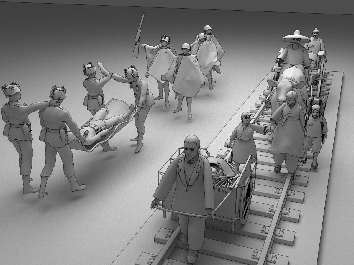 Korean War refugees and soldiers simple model 3D model_7