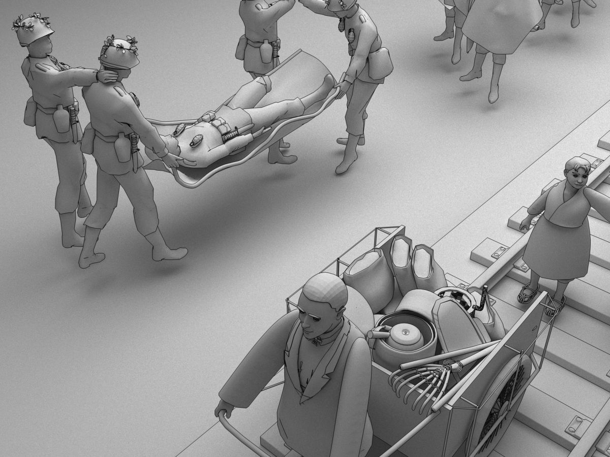 Korean War refugees and soldiers simple model 3D model_5
