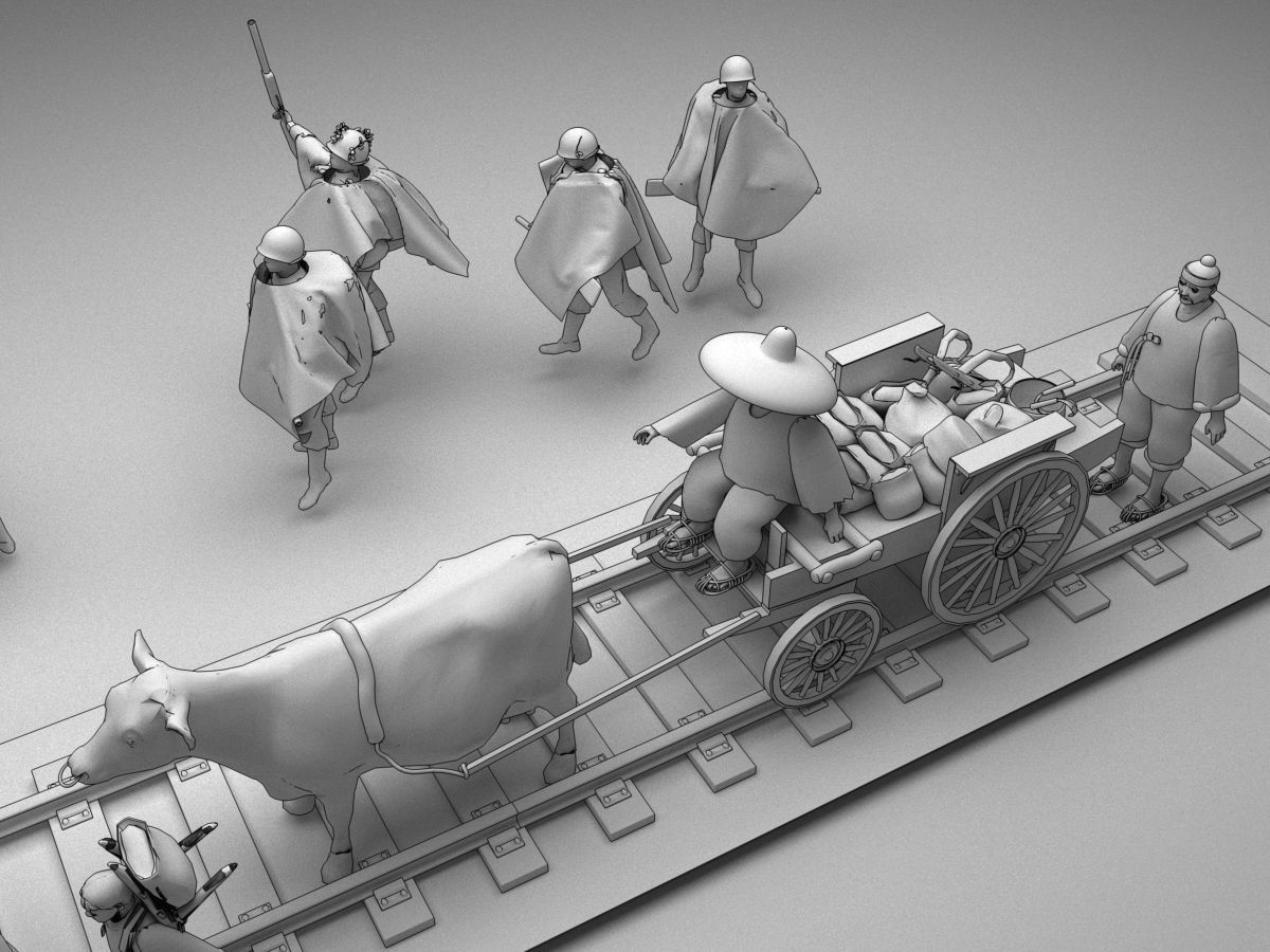 Korean War refugees and soldiers simple model 3D model_6