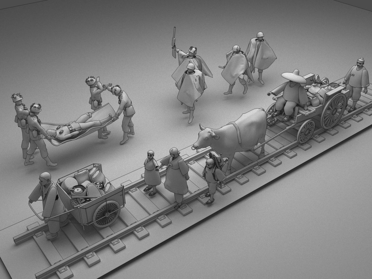 Korean War refugees and soldiers simple model 3D model_1